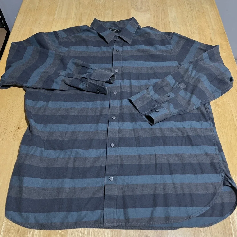 Banana Republic Shirt (Men's )‎ XXL SLIM FIT Striped Button Down Greens